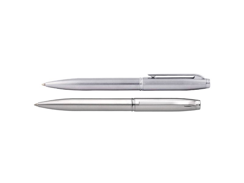 Pennline ATLAS Brushed Chrome barrel Ballpoint Pen featuring Shiny Chrome Plated trims (WP17665)