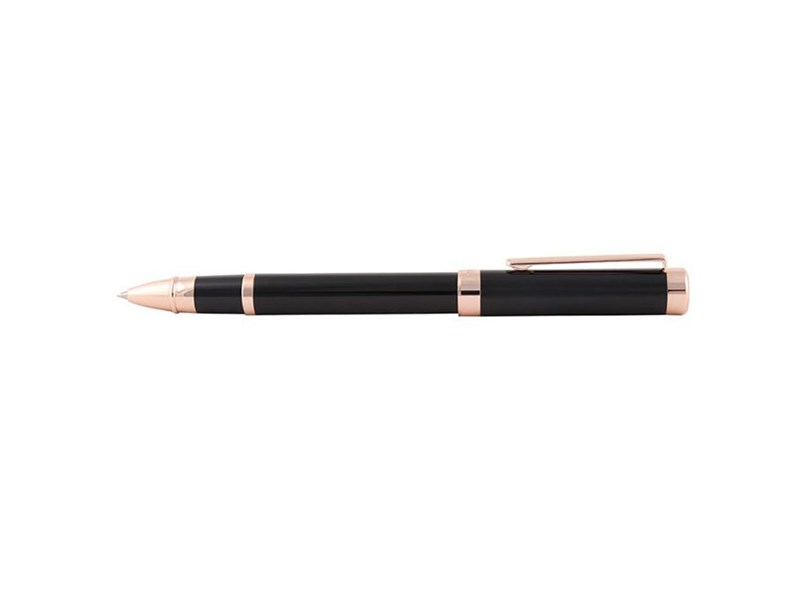 Pennline HERCULES Gloss Black barrel featuring Rose Gold trims Roller Ball Pen