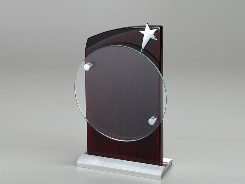 Wood Plaque with Silver Star and Glass